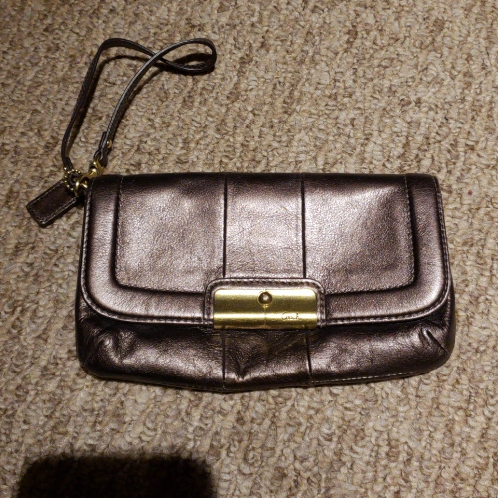 Coach authentic metallic large wristlet NWOT. 3 day sale!